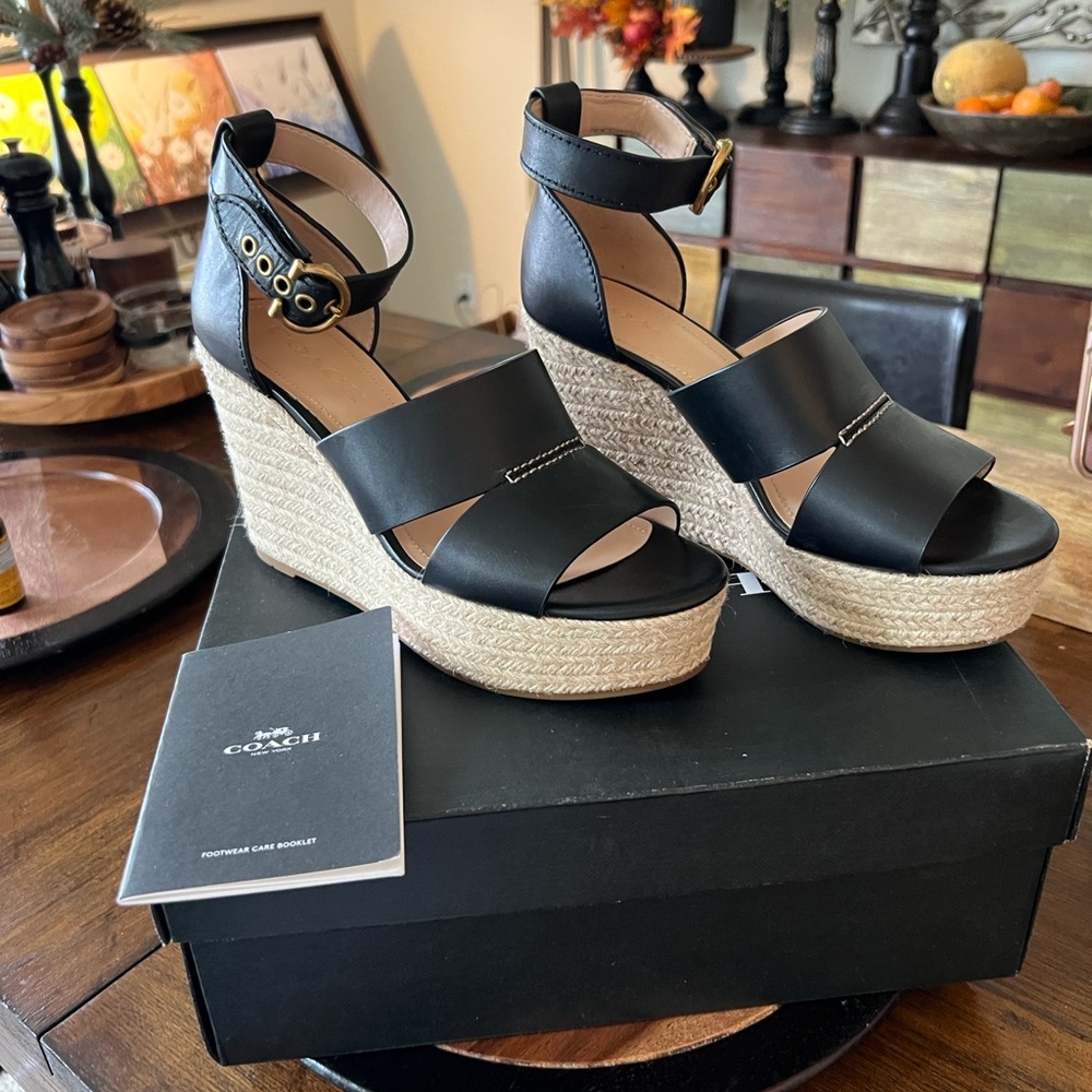 Coach Black Espadrille Wedges
